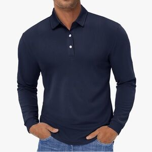 Men’s navy blue long sleeve fleece collared stretch polo shirt size small